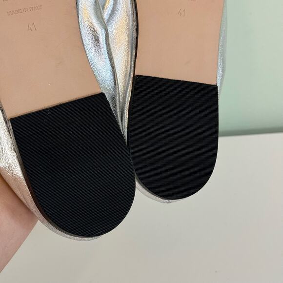 Aera Ballet Flat Shoes Size 41 US 11 Silver Metallic Vegan Square Toe Italy NWOT - Picture 3 of 10